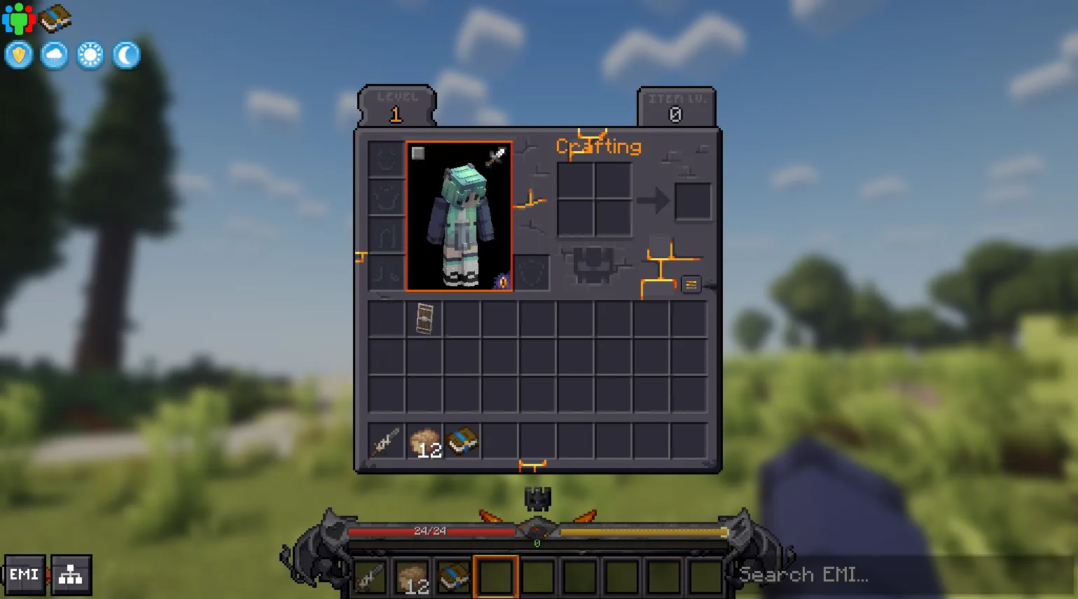 Демонстрация интерфейса мода Distraction Free Recipes в Minecraft.