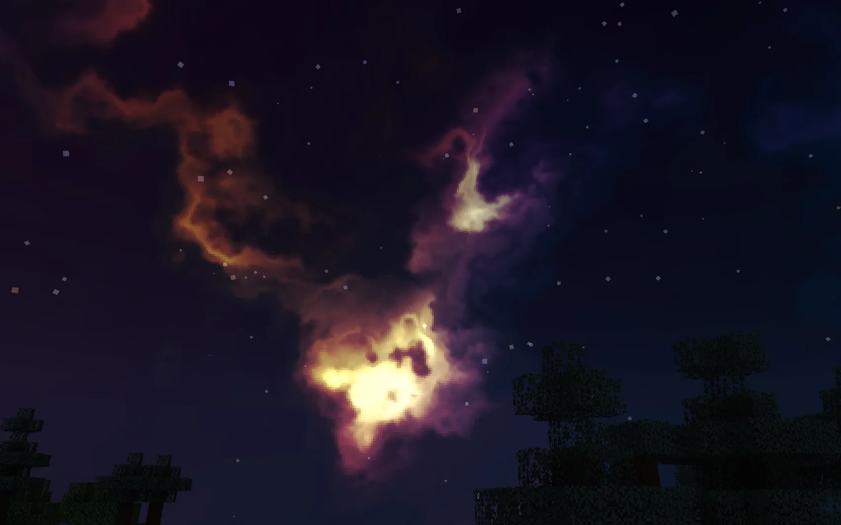 Скриншот неба с туманностями из мода Nicer Skies без использования шейдеров.