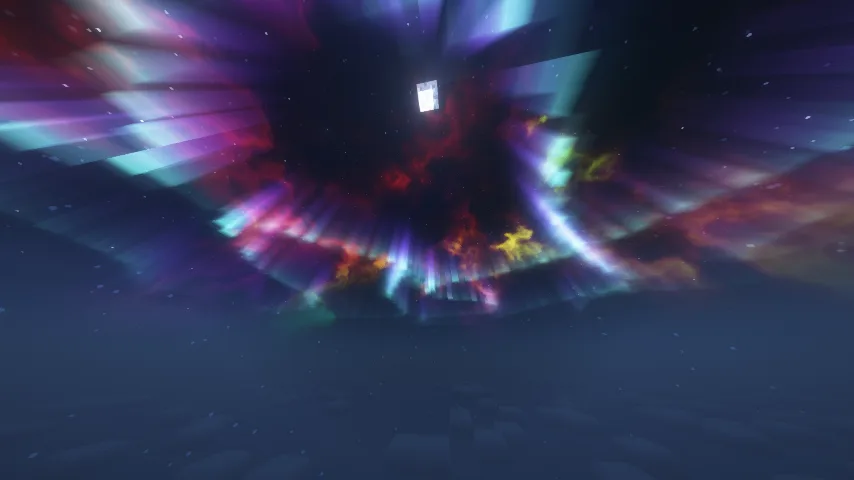 Северное сияние из Complementary Reimagined и туманности из Nicer Skies в Minecraft.