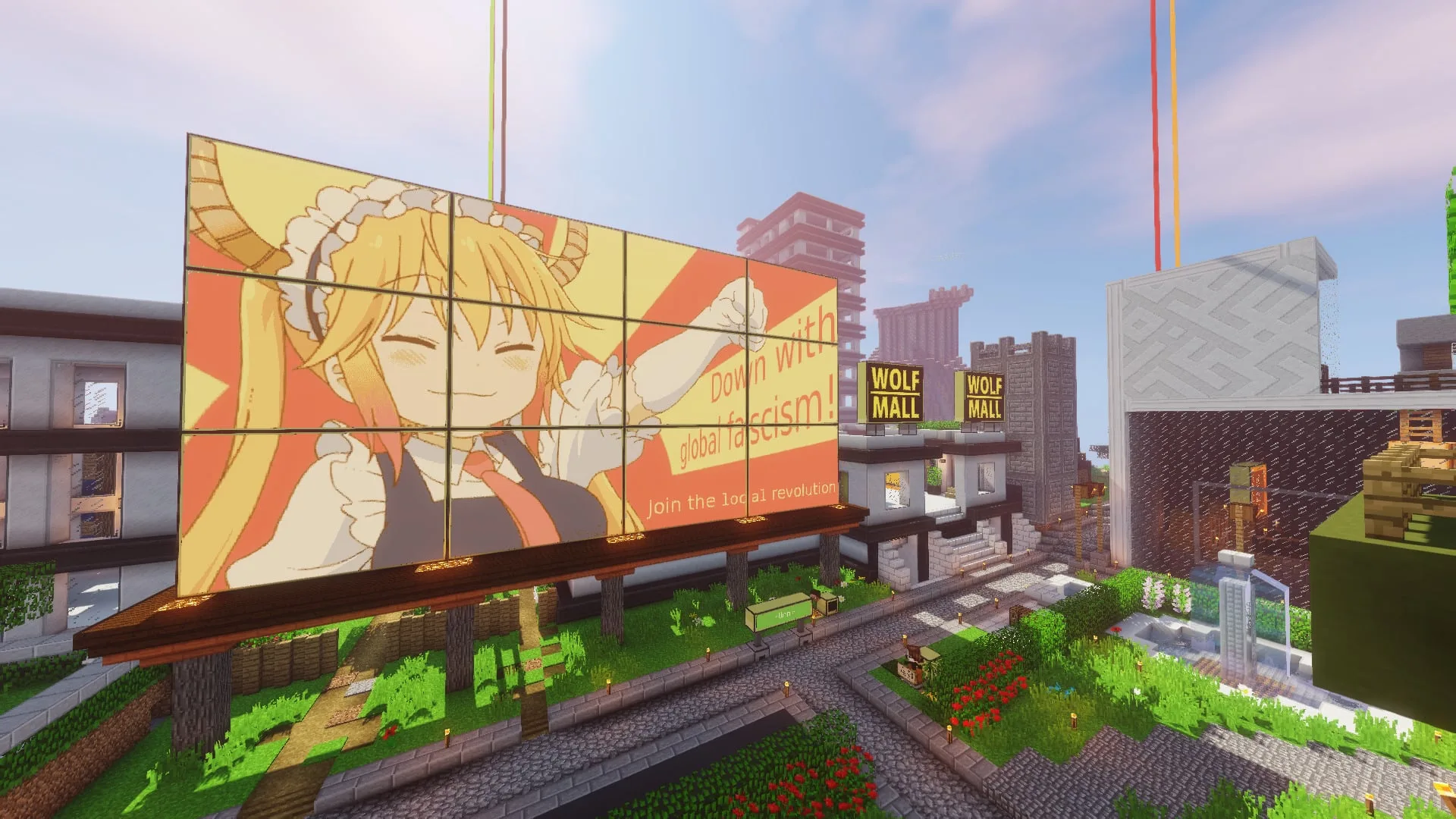 Большие мониторы из мода CC: Tweaked с отображением различного контента.