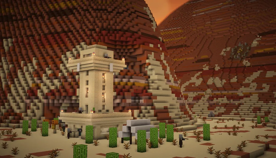 Постройка в стиле пустынного аванпоста в Minecraft.
