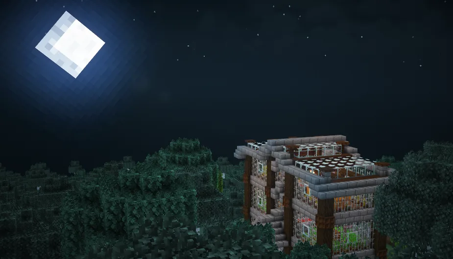 Ферма разбойников в Minecraft с установленными шейдерами.