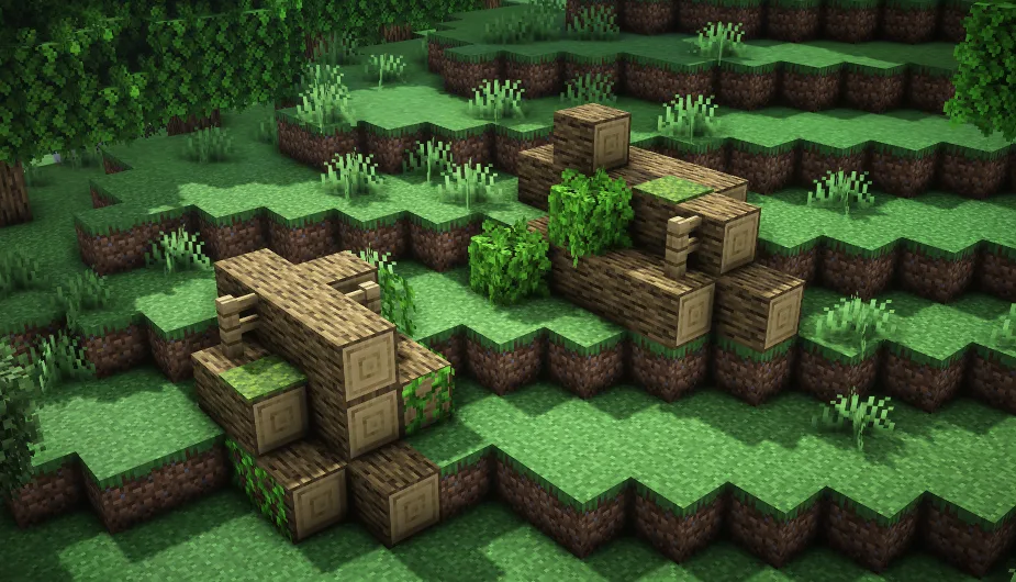 Упавшие деревья в лесу Minecraft.