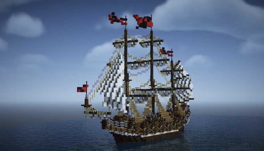 Корабль из березовых блоков в Minecraft.
