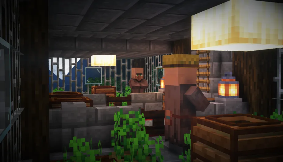 Вид изнутри на ферму разбойников в Minecraft.