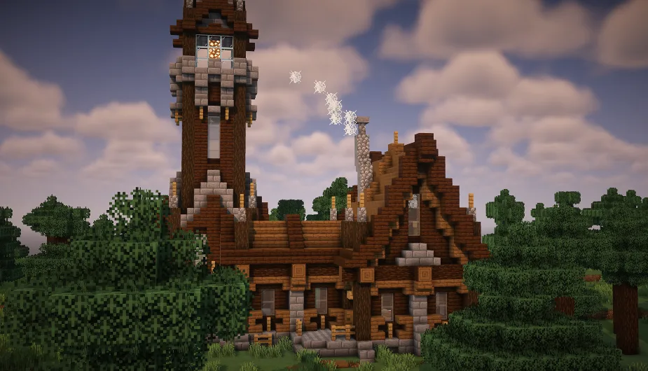 Заброшенный дом в стиле Minecraft.