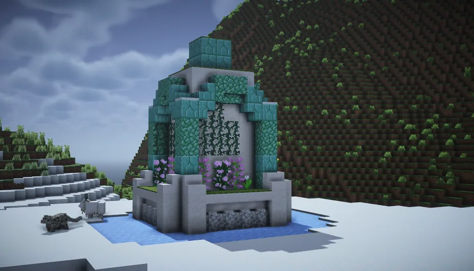 Скриншот проекта Trek: ледяной биом с элементами пышной растительности.