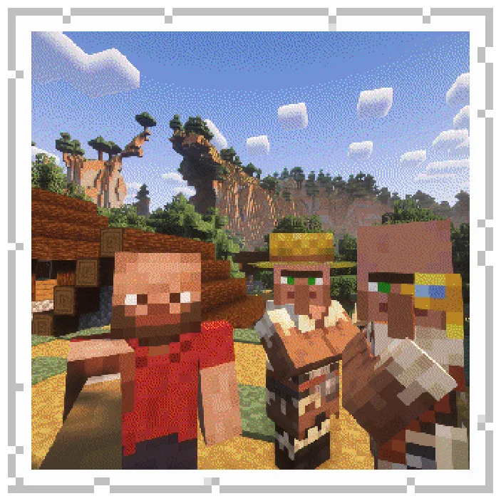 Персонаж делает селфи в игре Minecraft с использованием шейдеров.