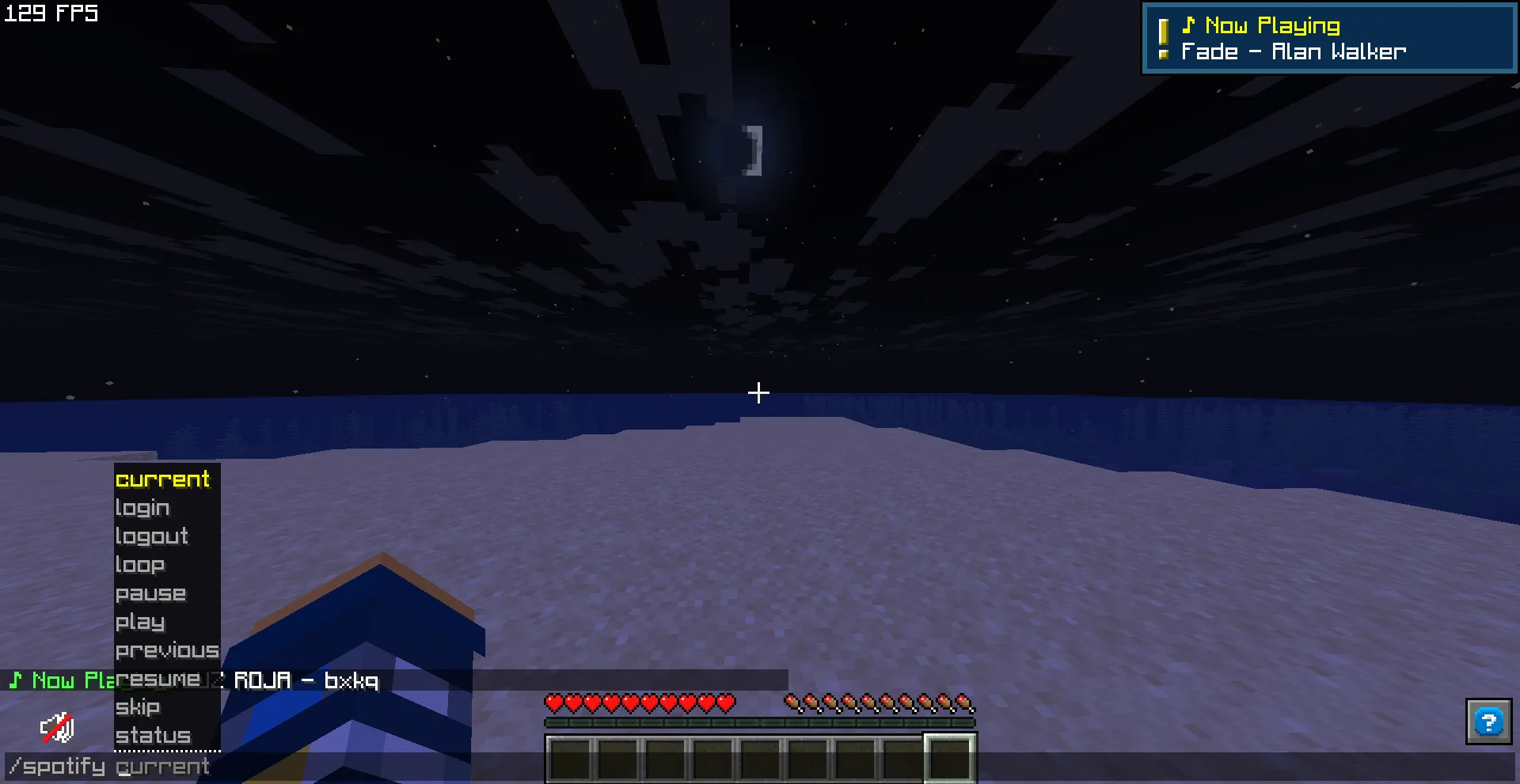 Интерфейс управления Spotify в Minecraft