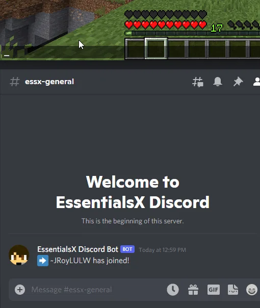 Интеграция чата Minecraft с Discord в EssentialsX