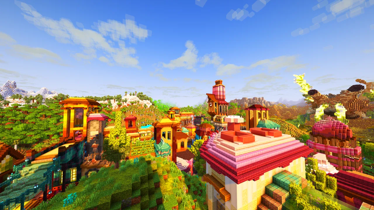 Хардкорная база в Minecraft с шейдерами Aurora.