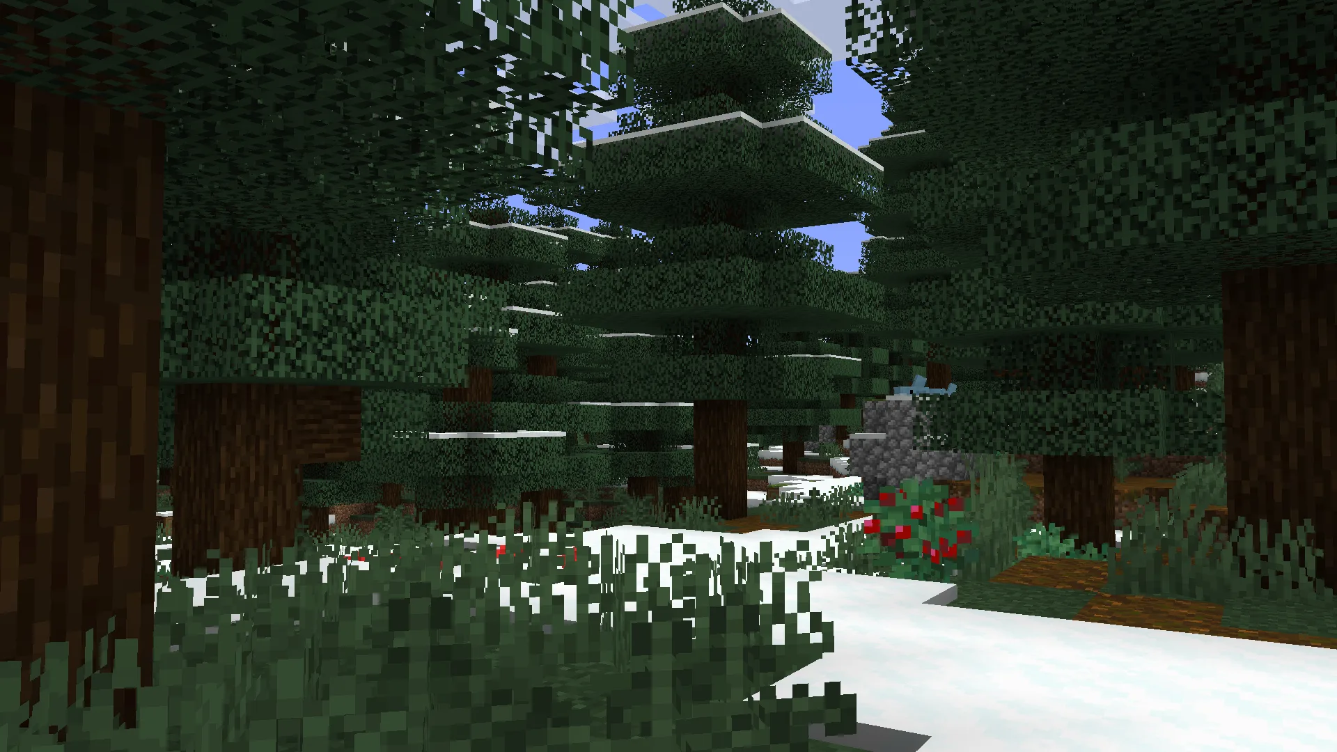 Заснеженный биом тайги в Minecraft, улучшенный модом Geophilic.