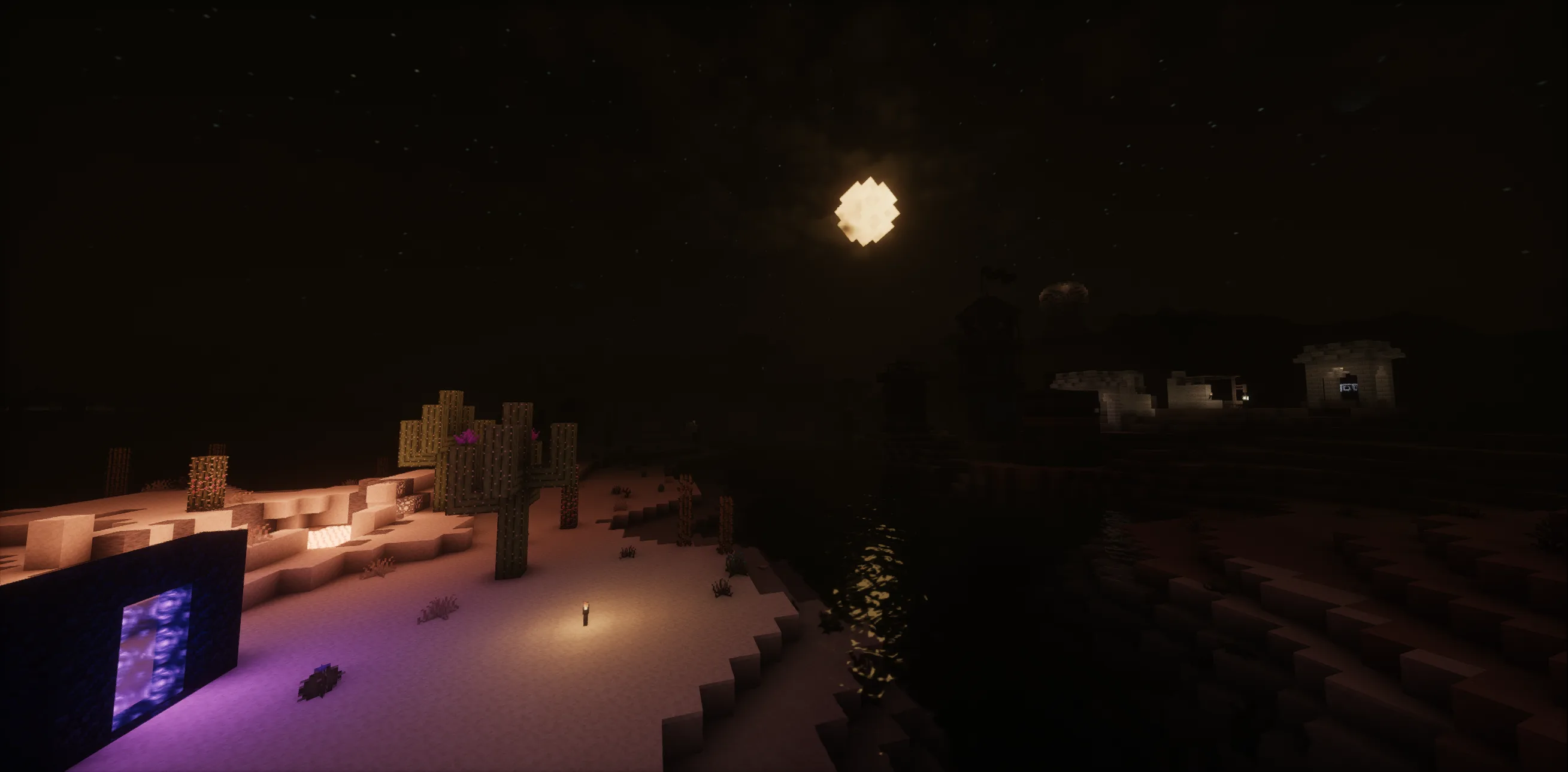 Hysteria Shaders в ночное время с цветным освещением.