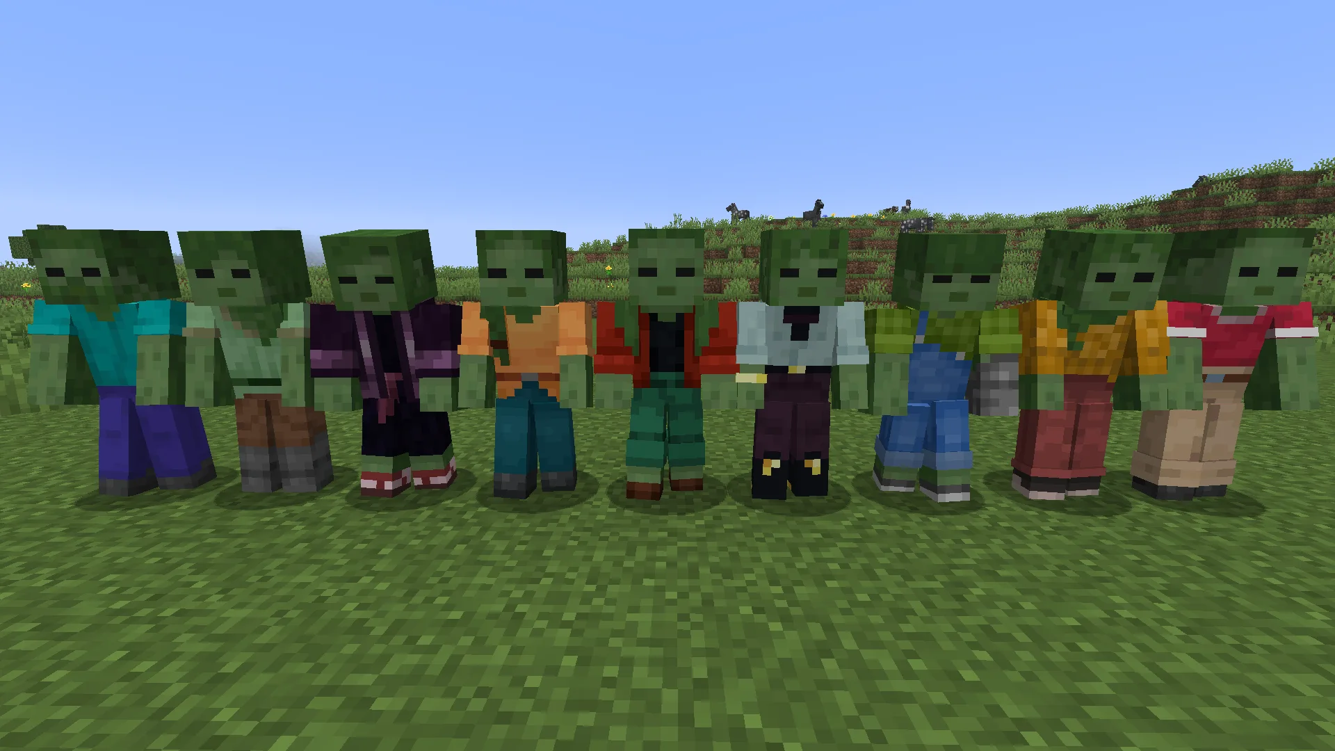 Зомби с анимациями из мода Fresh Animations в Minecraft.