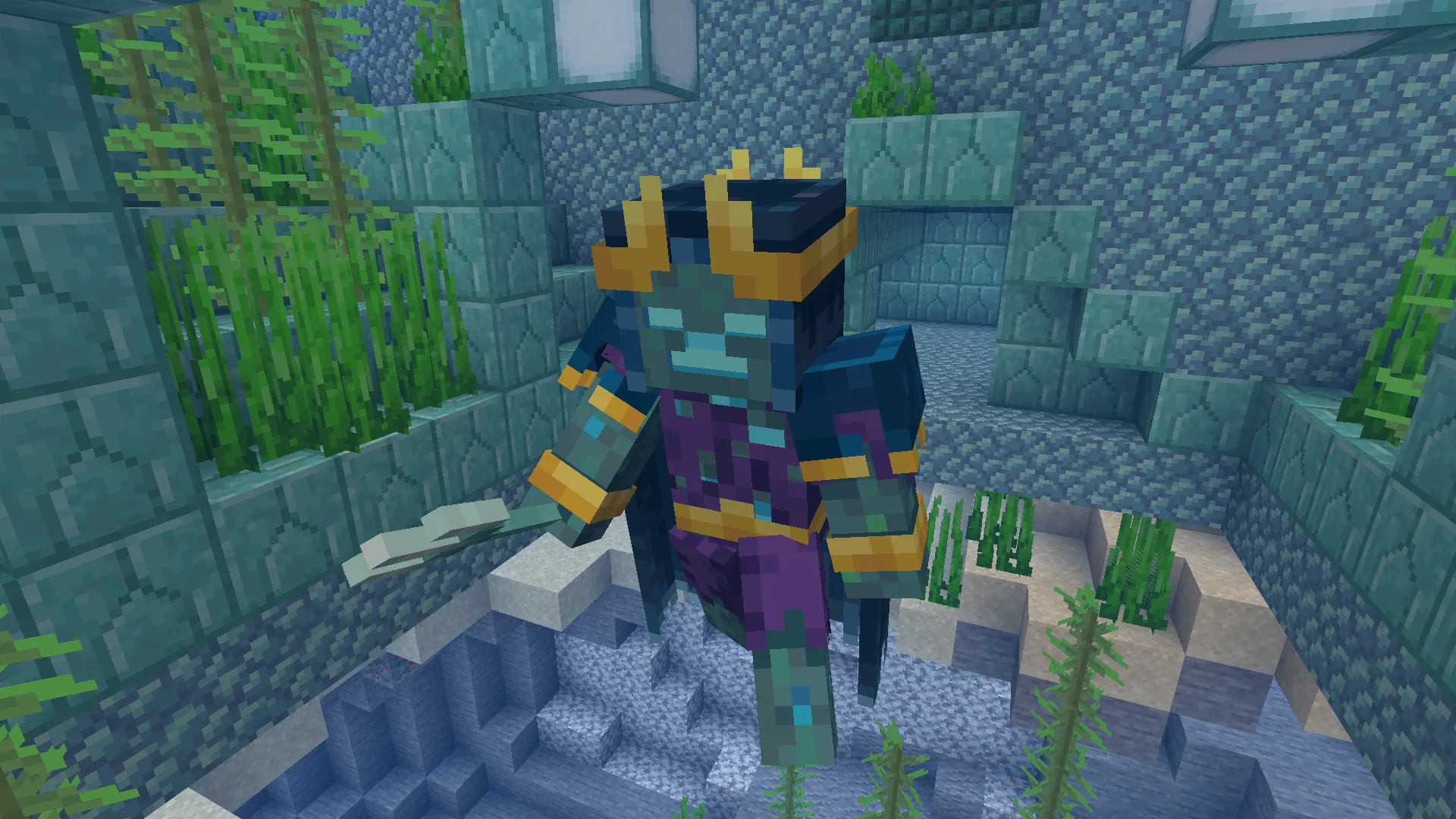 Некромант-утопленник с трезубцем в стиле AL's Zombies Revamped и Fresh Animations.