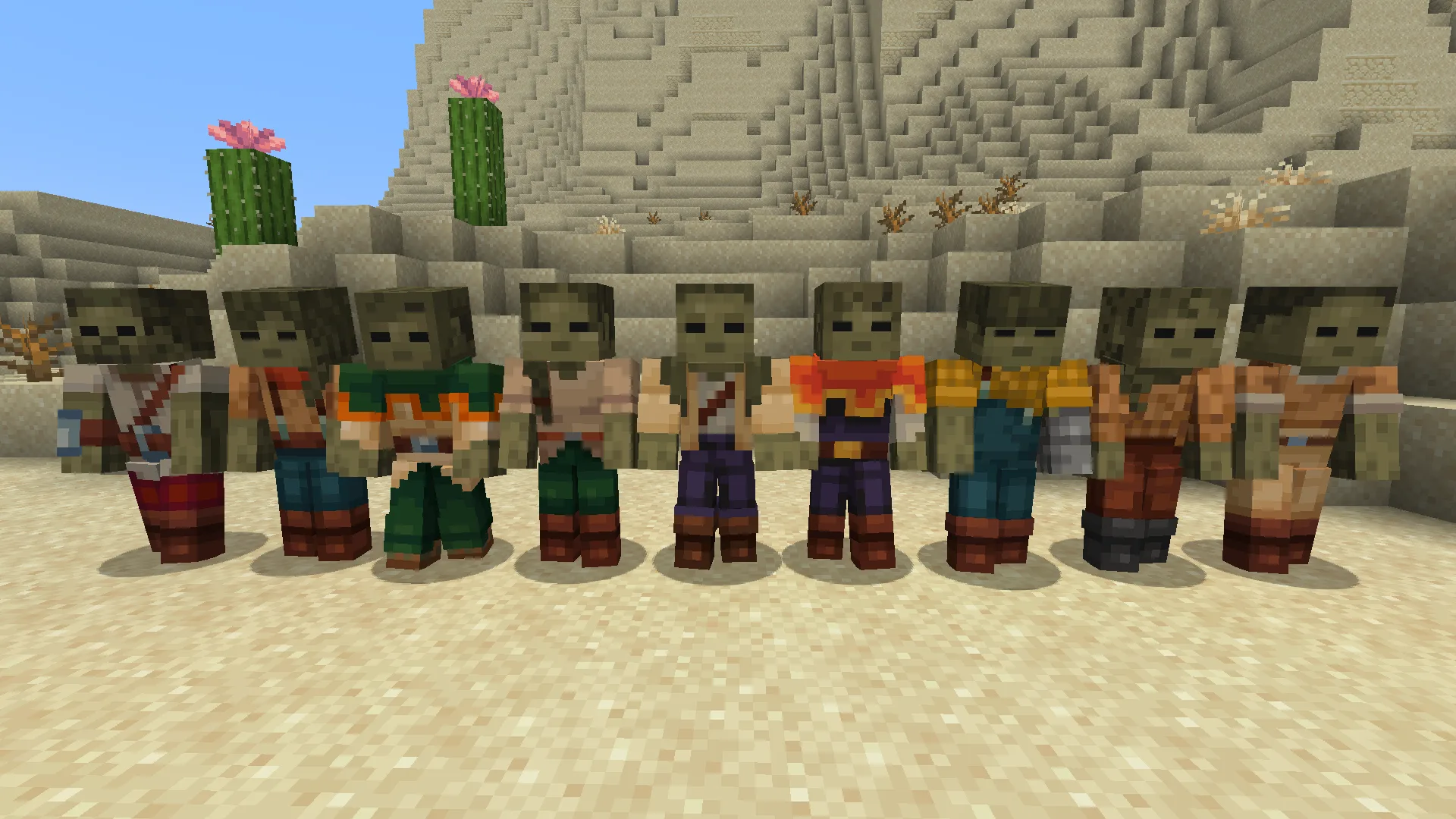 Зомби в пустынной одежде из набора AL's Zombies Revamped с анимациями Fresh Animations в Minecraft.