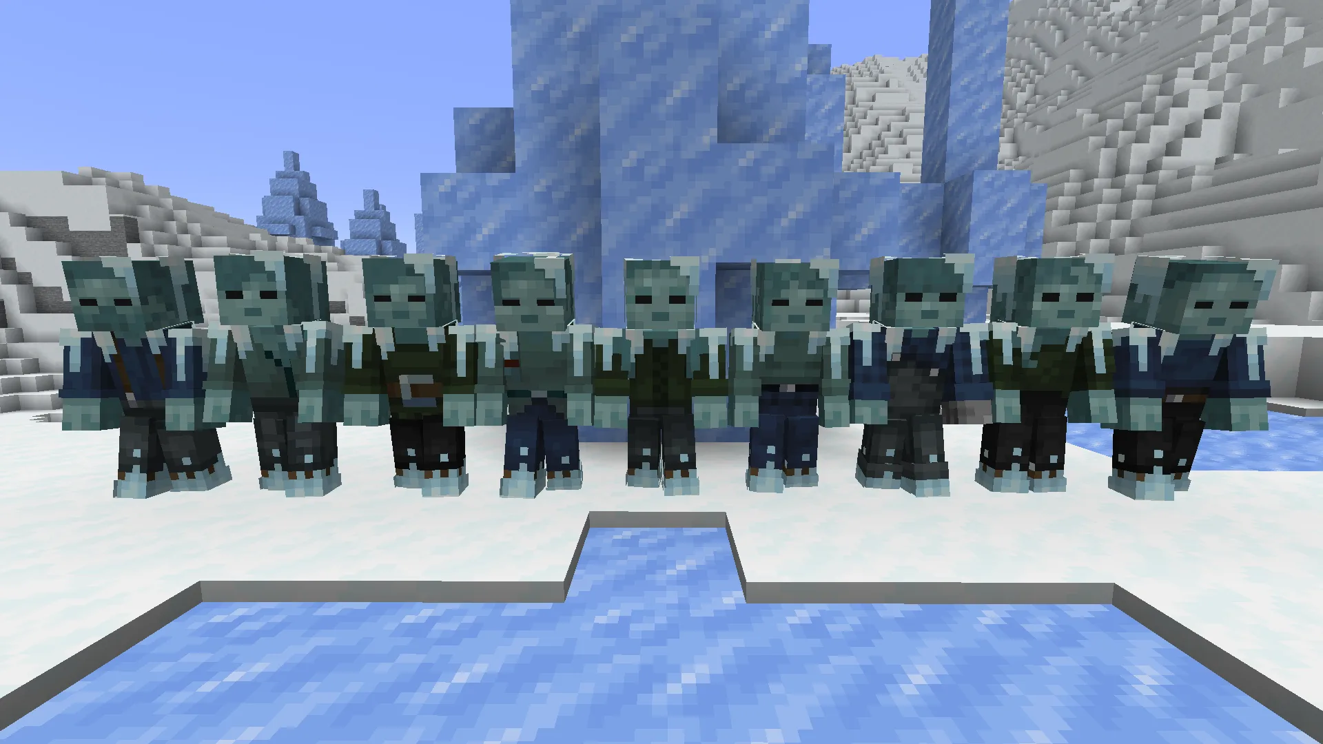 Зомби в зимнем биоме с анимациями из мода Fresh Animations.