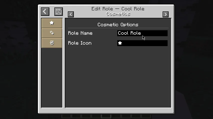 Меню настройки прав ролей игроков в моде Odyssey Roles