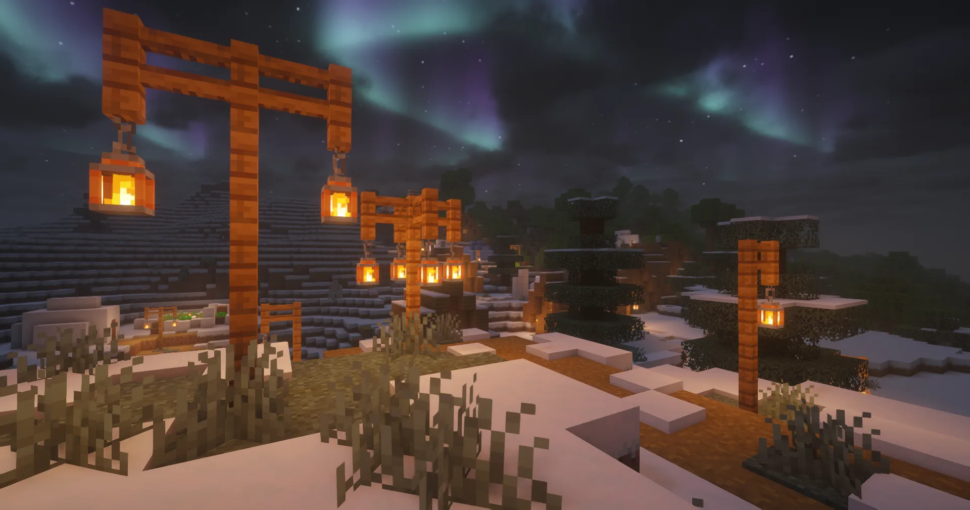 Фонари из ресурс пака Bit Better Lantern в деревне