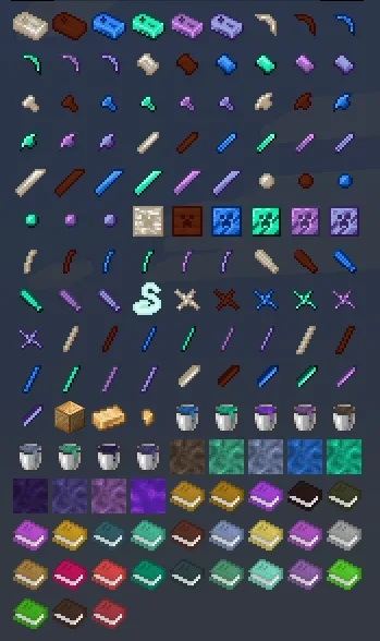 Предметы интеграции из мода Tinkers' Integrations and Tweaks в интерфейсе JEI.