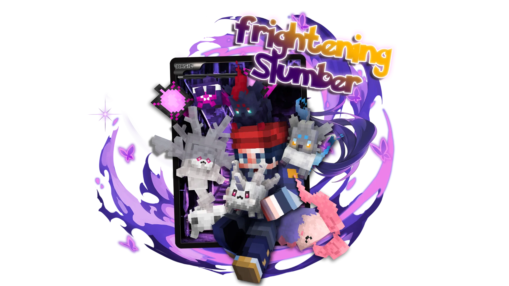 Скриншот из Minecraft-проекта MissingMons: покемон в ночном лесу.