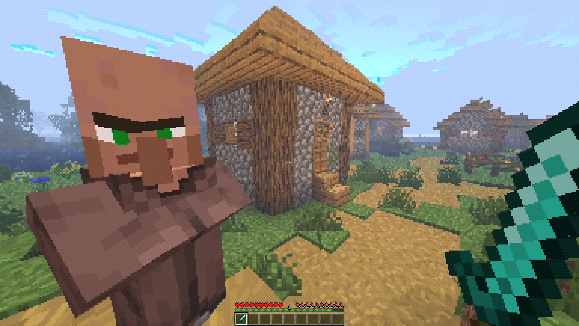 Житель деревни сердито смотрит на игрока.