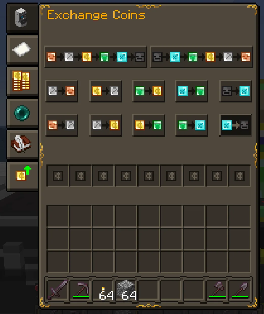 Интерфейс банкомата Lightman's Currency с кнопкой обмена монет