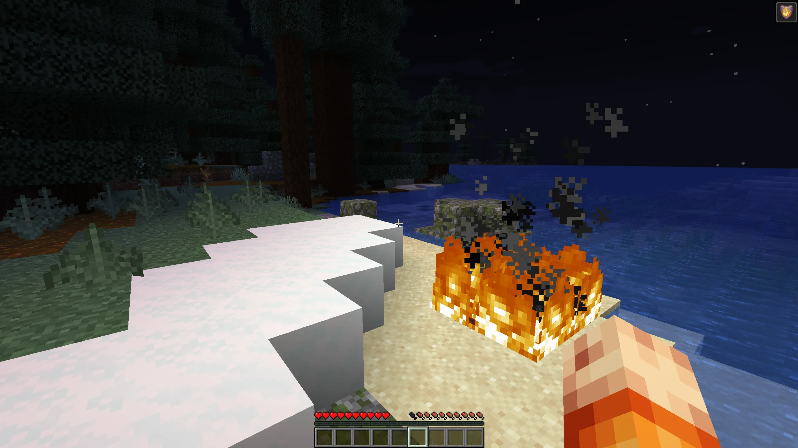 Персонаж горит, но эффект огня на экране отсутствует.