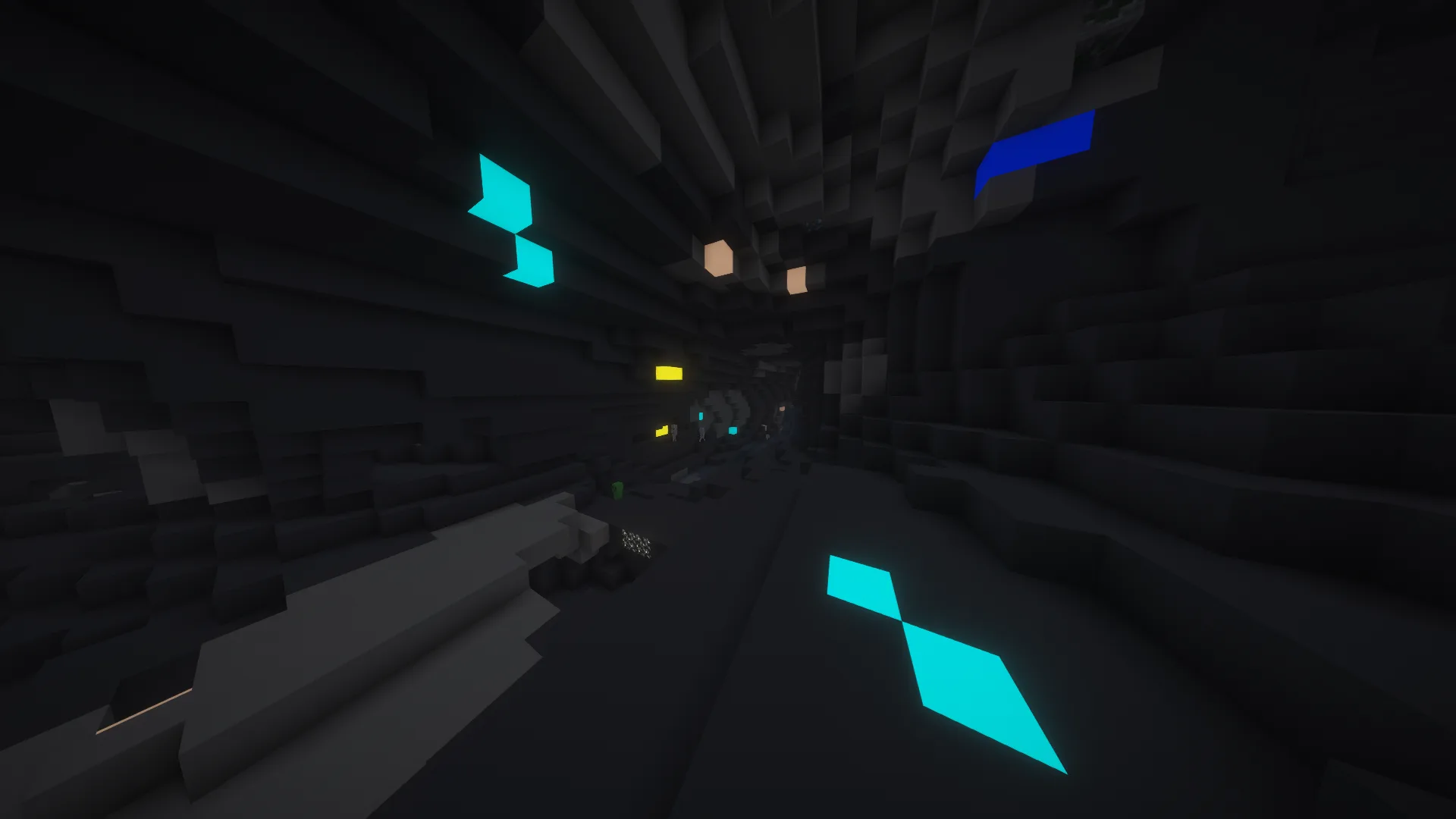 Внутриигровой вид пещеры с ресурс-паком MineCore.