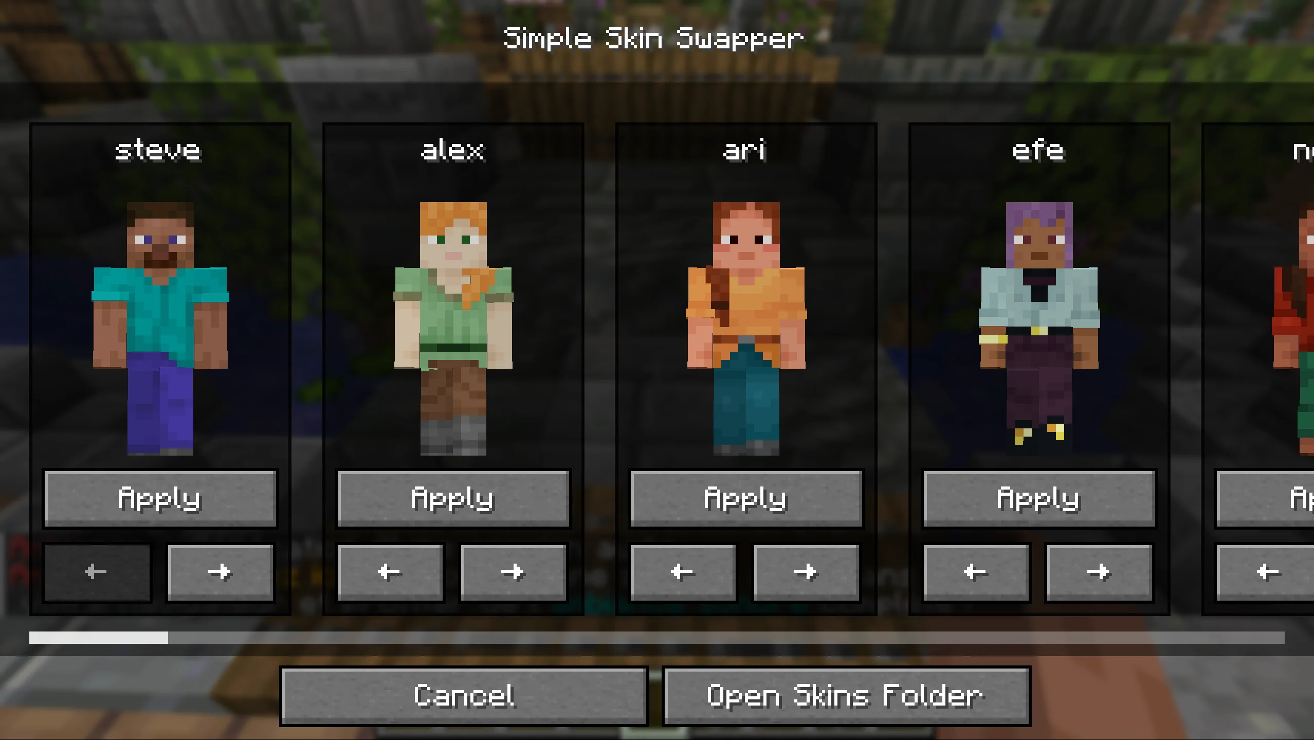 Карусель выбора скинов в моде SimpleSkinSwapper