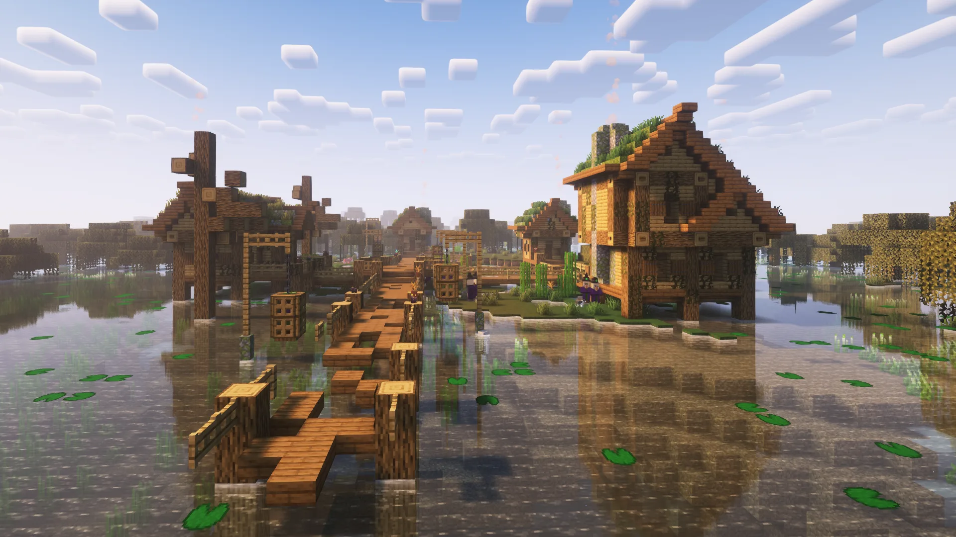 Деревня ведьм в болоте днем.