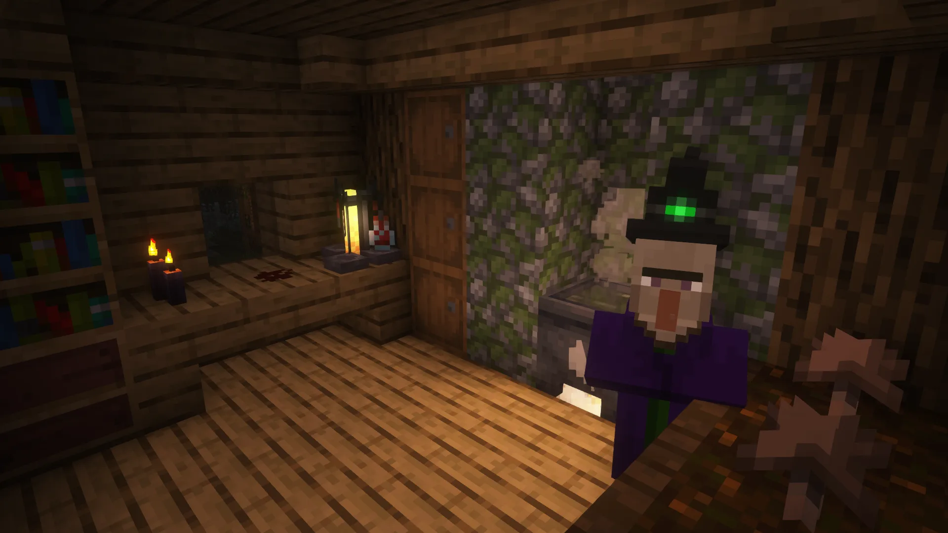 Интерьер дома ведьмы в деревне с зельеварней.