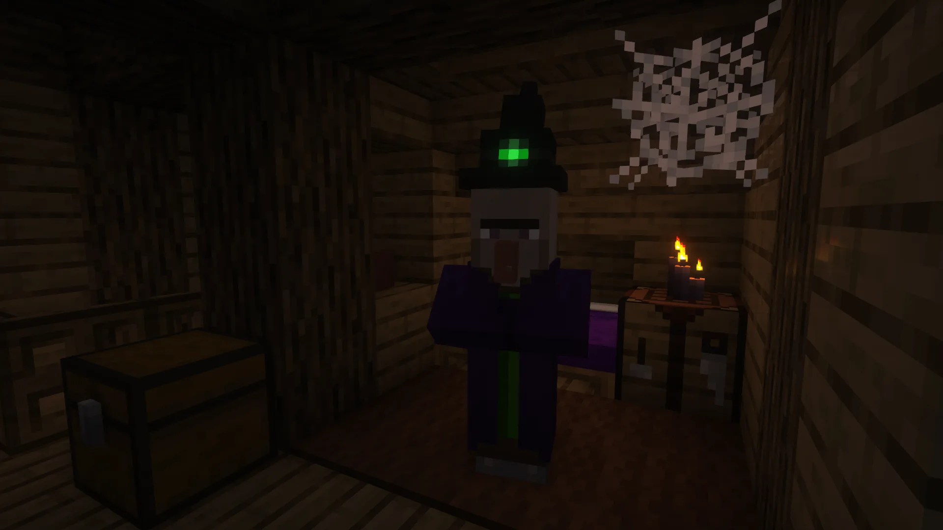 Интерьер дома ведьмы в деревне, чердак.