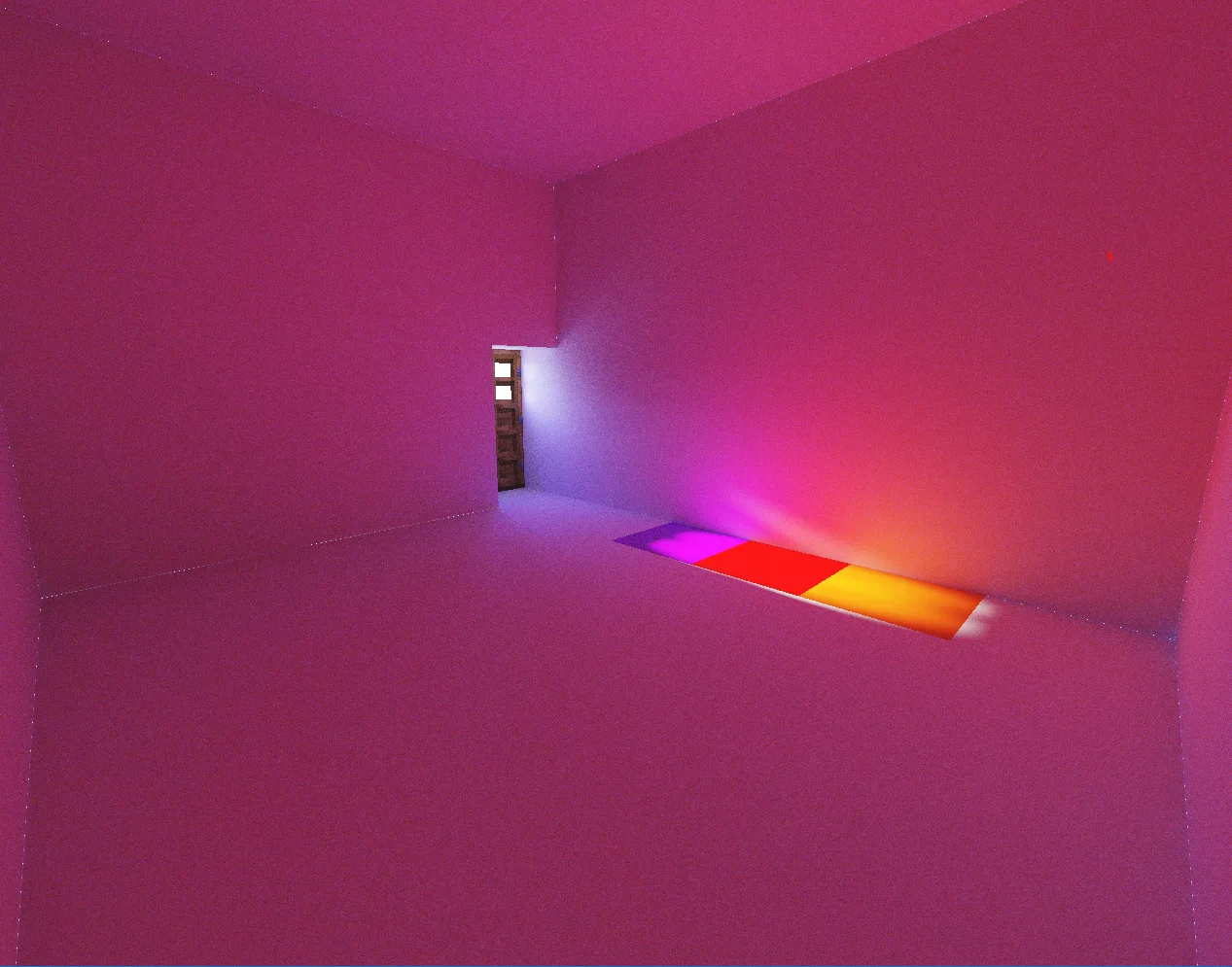 Комната, освещенная солнцем через дверь, созданная с использованием бесконечного накопления.