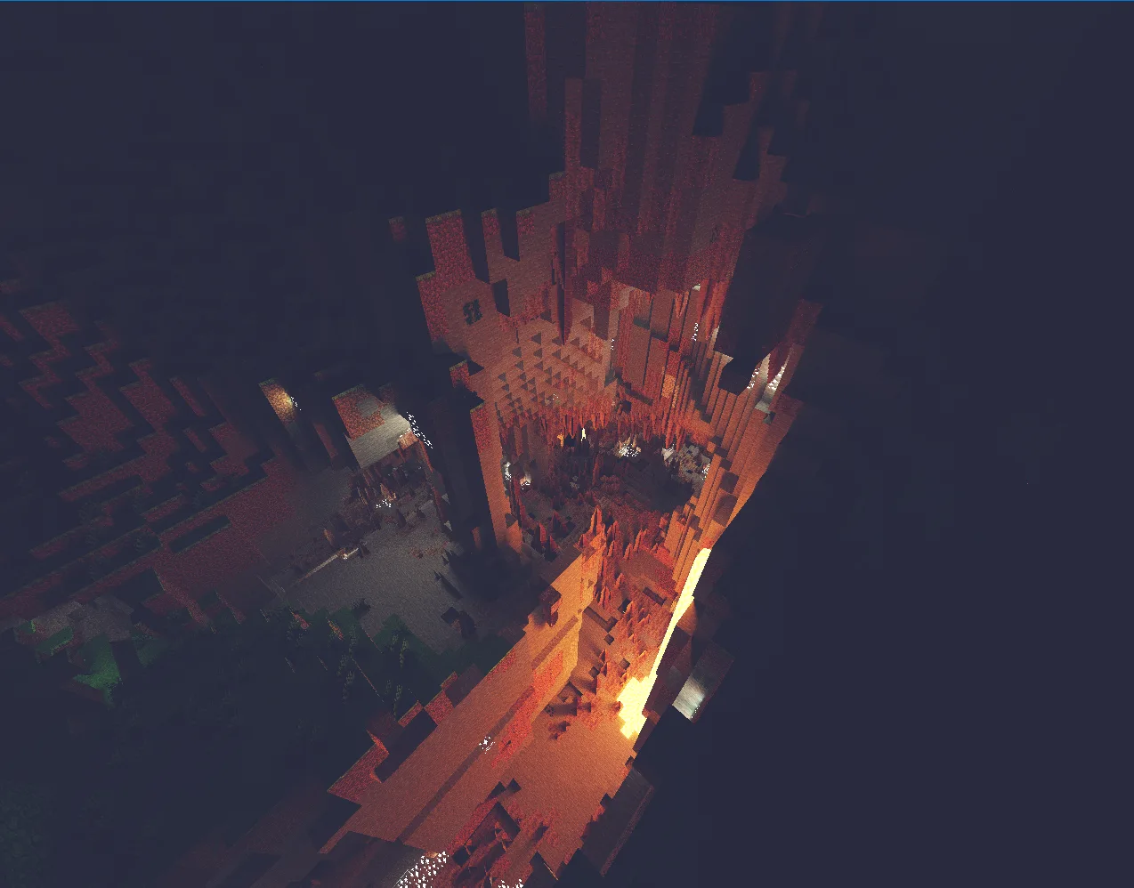 Пещера, освещенная столбом лавы, созданная с помощью бесконечного накопления.