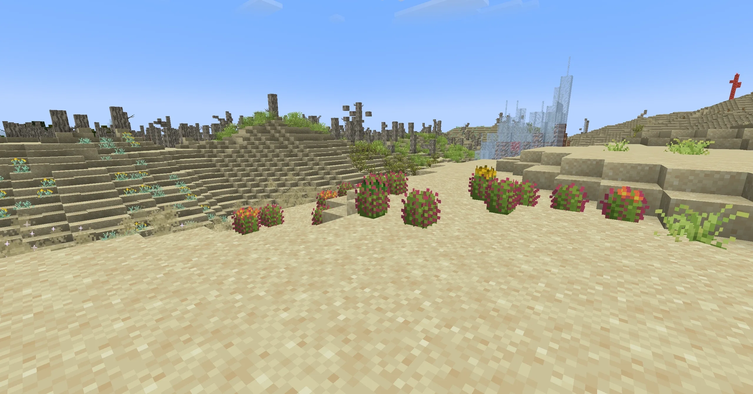 Кактус в Minecraft, замедляющий игрока и наносящий урон при контакте.