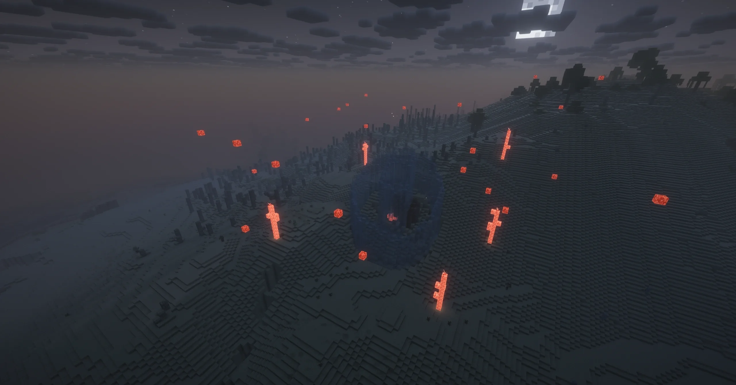 Гиперзаряженная роза пустыни и столбы перегруженных кристаллов в Minecraft-моде Desertification.