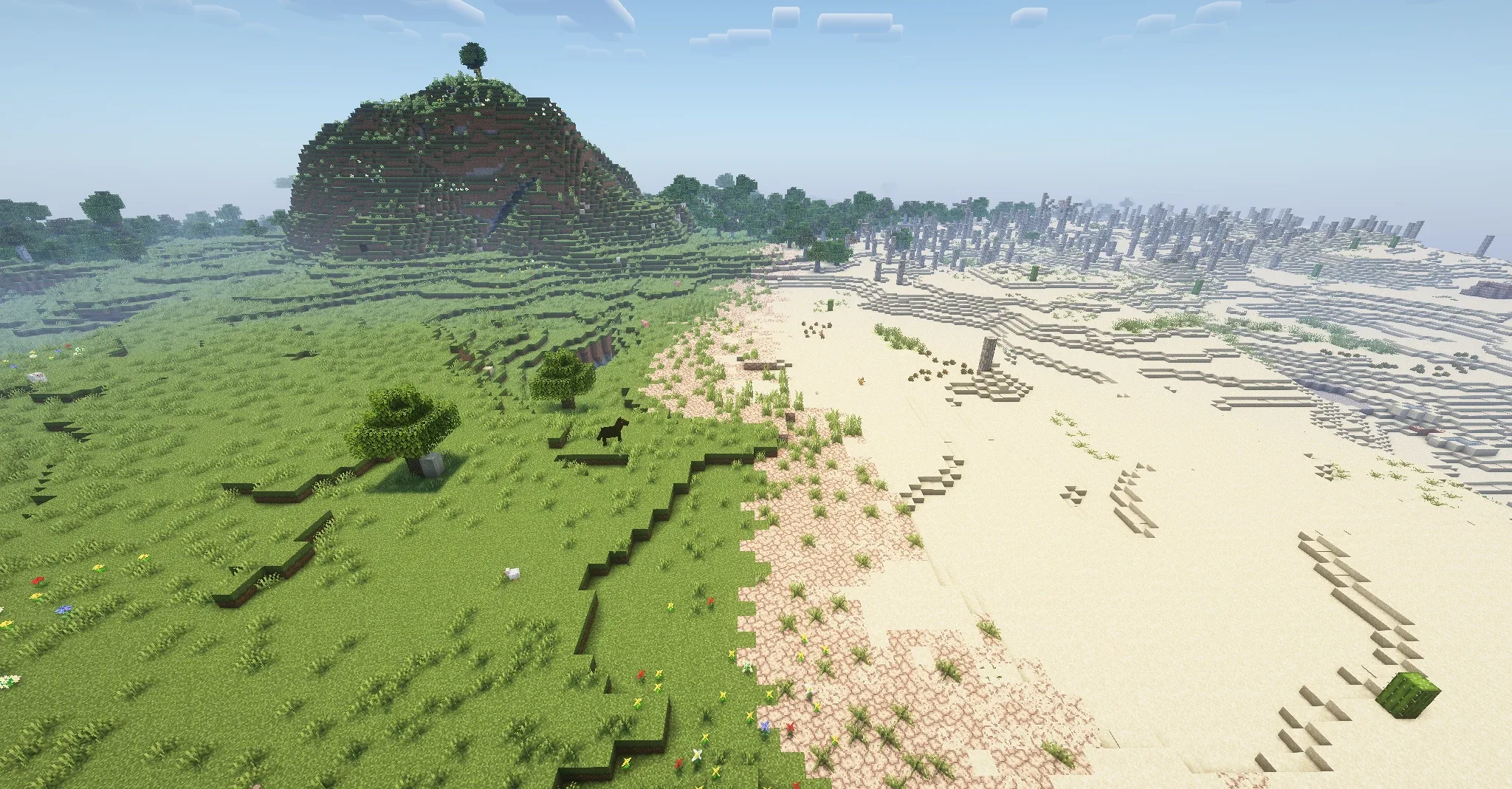 Скриншот мода Desertification: пустынный биом с использованием шейдеров Rethinking Voxels.