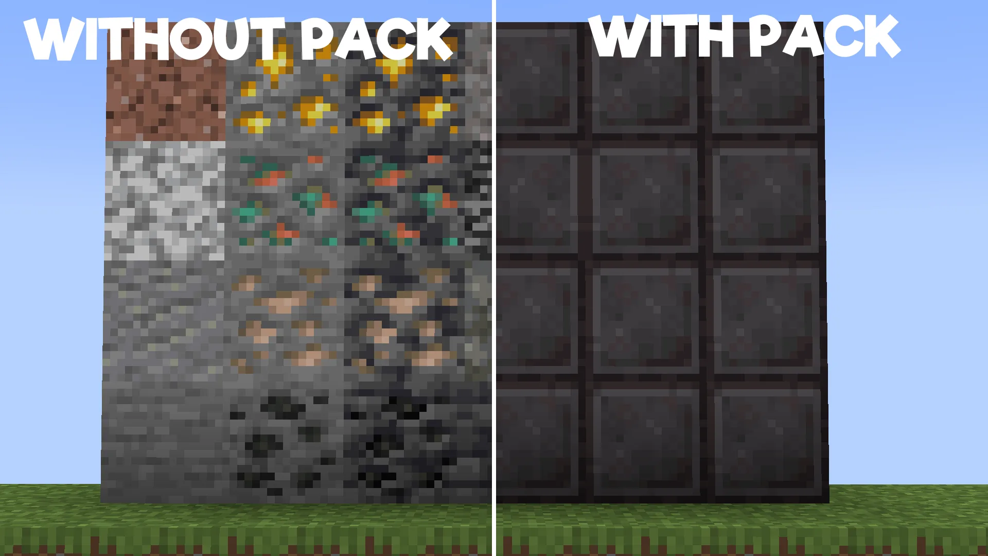 Сравнение вида блоков с включенным и выключенным ресурспаком Anti Block Rotation.