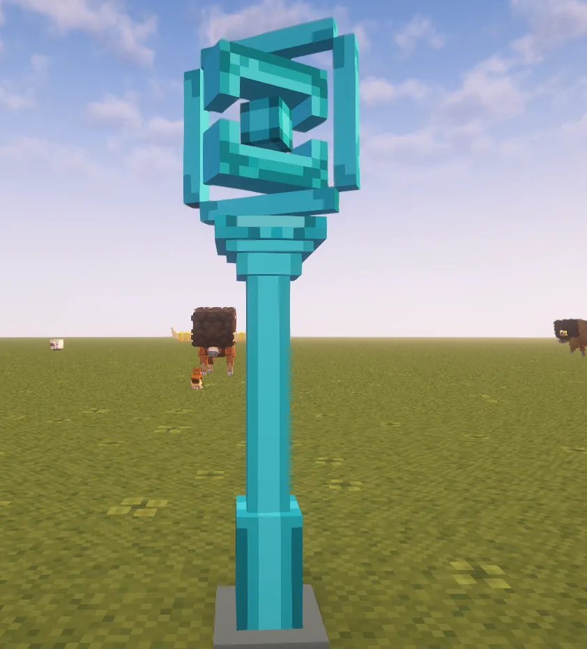 Персонаж NPC в стиле PokeStop из мода CobbleStops в Minecraft.