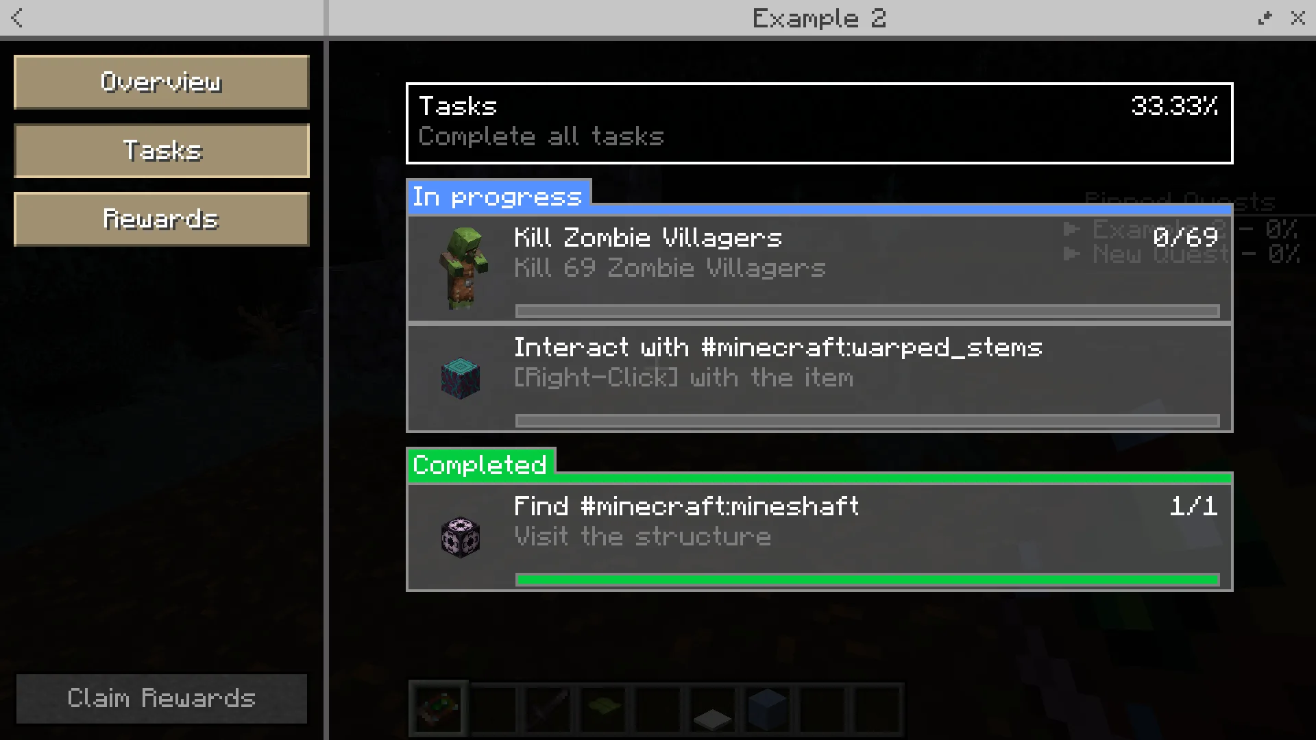 Экран задач и прогресса выполнения квестов в моде Odyssey Quests