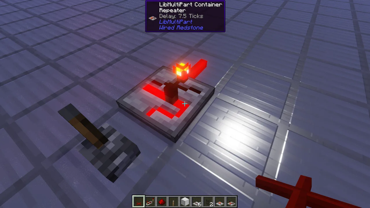 Изображение редстоун-повторителя в Minecraft с использованием модификаций Canvas, Lumi-Lights и WTHIT.