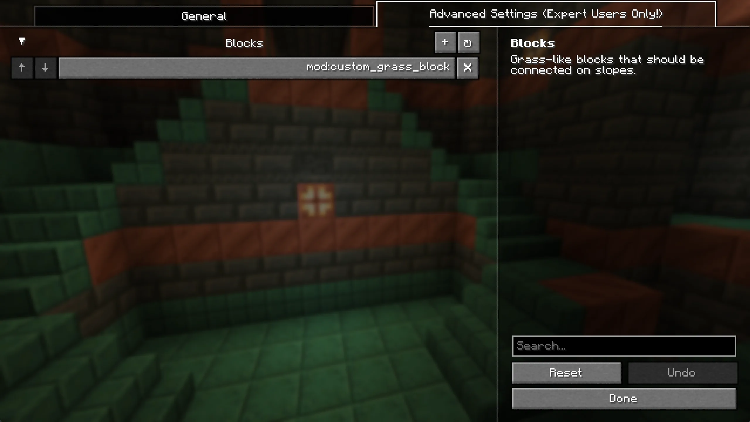 Скриншот с демонстрацией текстур Minecraft с улучшенным соединением блоков травы.