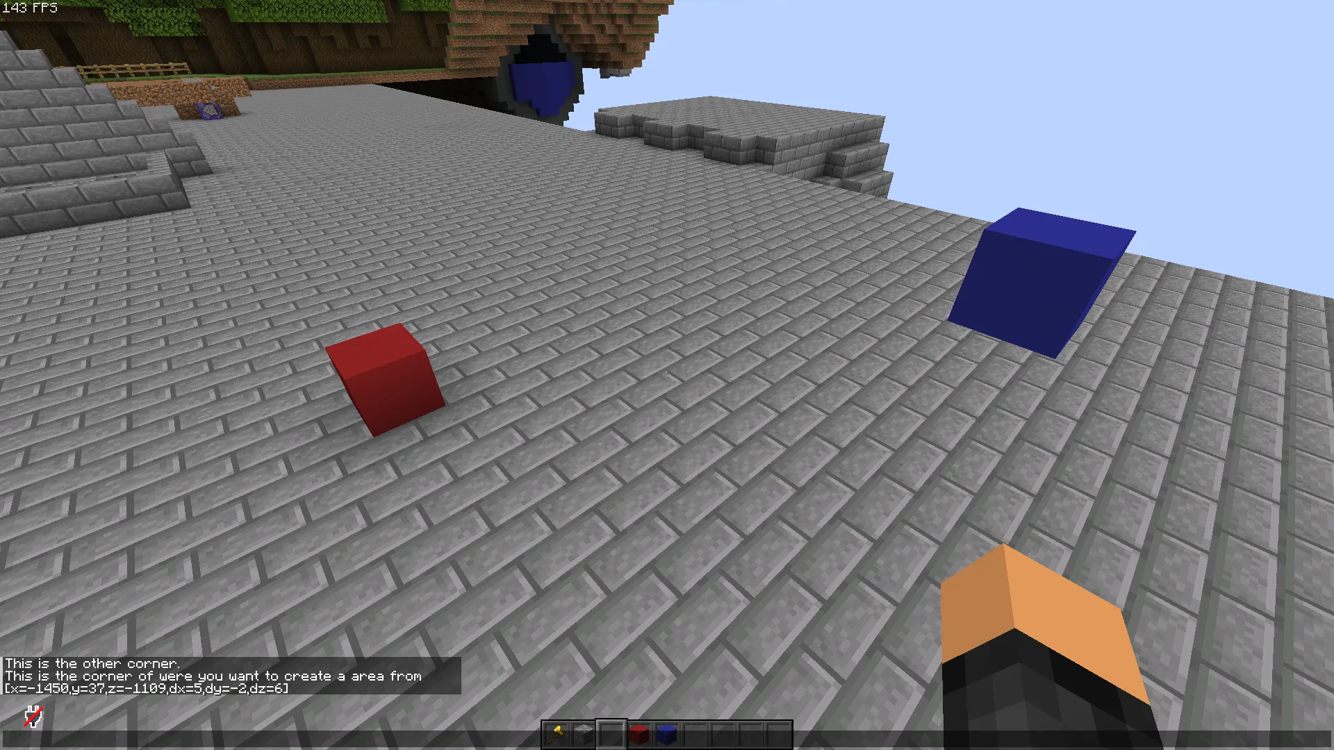 Команда /format в Minecraft-моде Format между красным и синим блоками.