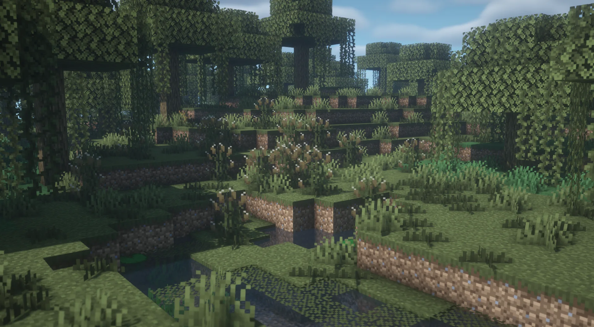 Водные растения (чечевица и рогоз) в биоме болота из мода Sprout.