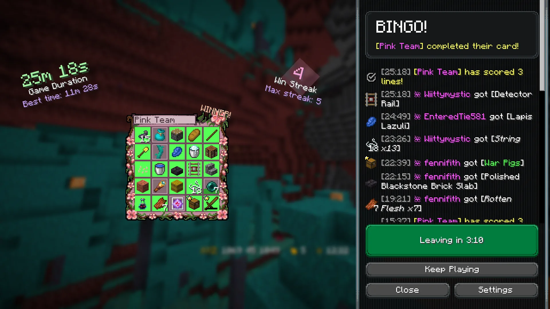 Экран завершения игры в проекте Yet Another Bingo.