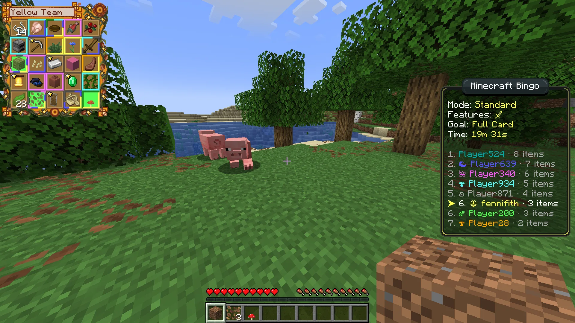 Табло с результатами команд в Minecraft-проекте Yet Another Bingo.