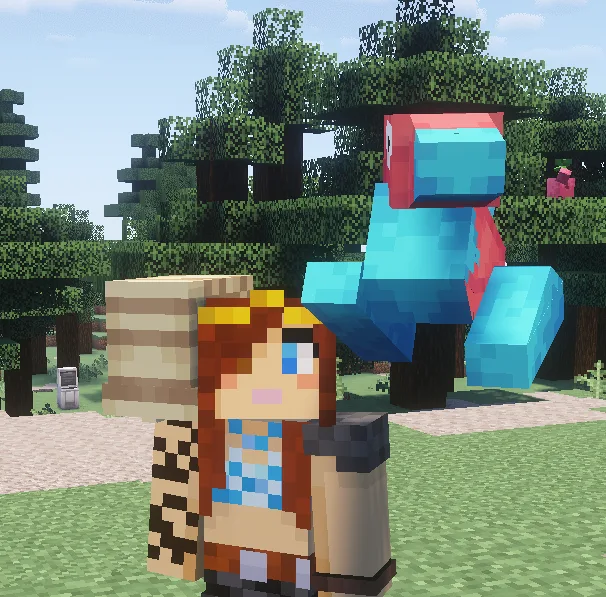 Оманайт и парящий Поригон из мода Cobblemon Shoulder Mounts.