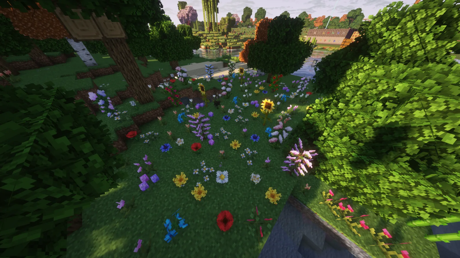 Скриншот ресурс-пака DefaultXL с изображением цветов в Minecraft.