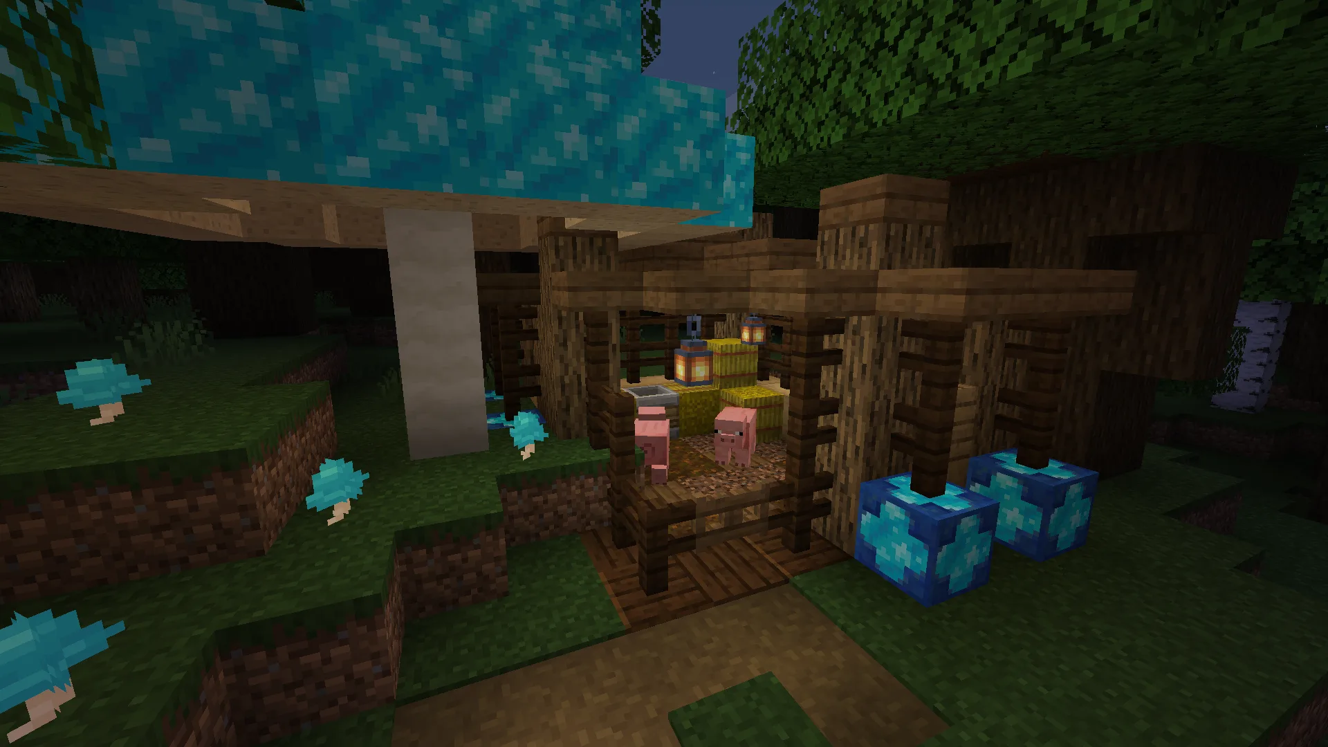 Новые блоки и предметы версии 1.0.0 мода Rounded: люстершрумы, корыто и обработанные доски.